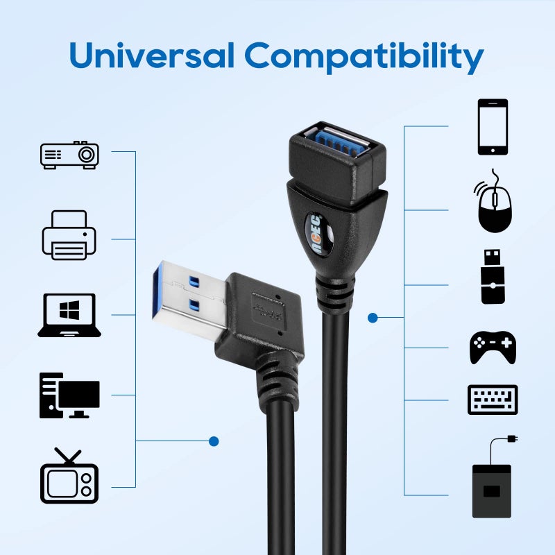 UCEC USB 3.0 Extension Cable Short SuperSpeed USB Cable Extender USB 90 Degree Adapter-Male to Female-A Left & Right Angle for Webcam, Printer, Flash Drive, Hard Drive, USB Keyboard, Gamepad, 2 Pack - Image 4